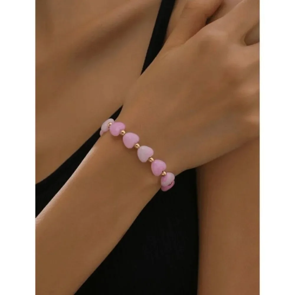 Girls Heart Stretch Beaded Bracelet